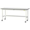 山金工業 軽量作業台 高さ調整 移動式 半面棚付き RoHS2指令対応塩ビシート天板 ワークテーブル 150シリーズ 幅1800×奥行600×高さ688～988mm SURAC-1860T-GYW-19