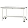 山金工業 軽量作業台 ワンタッチ移動式 半面棚付き RoHS2指令対応塩ビシート天板 ワークテーブル 150シリーズ 幅1800×奥行900×高さ950mm SURUH-1890T-GYW-19