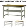 山金工業 中量作業台 中間棚付き 耐荷重500kg メラミン天板 ワークテーブル500シリーズ 幅1500×奥行900×高さ900mm SJMH-1590S2