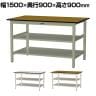 山金工業 中量作業台 中間棚付き 全面棚付き 耐荷重500kg メラミン天板 ワークテーブル500シリーズ 幅1500×奥行900×高さ900mm SJMH-1590TTS2