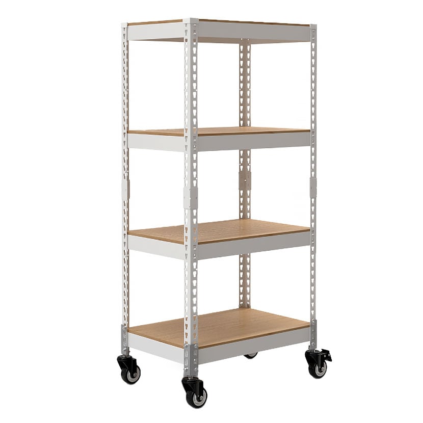 送料無料】 メタル&ウッドラック キャスタータイプ シェルフ4段 耐荷重