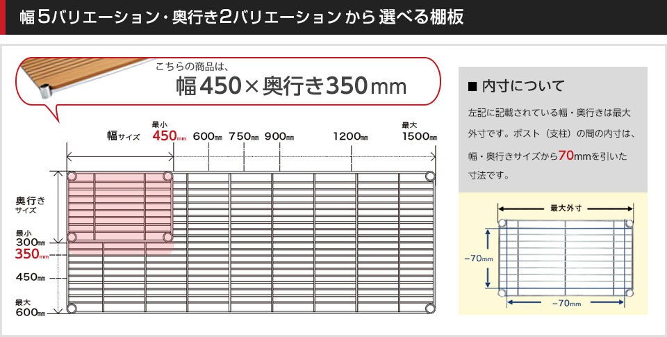 空間に合わせて棚板の幅と奥行きをチョイス!思い通りのラックに
