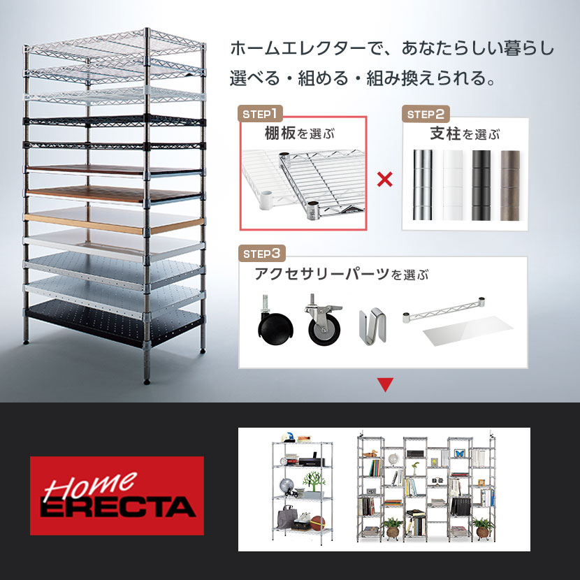 □ホームエレクター erecta 600×600 棚板5枚 ワイヤーシェルフ