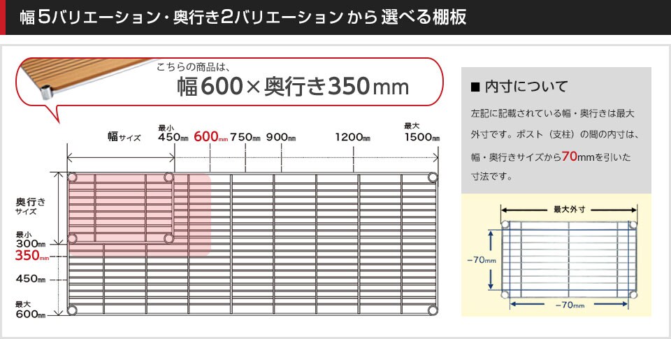 空間に合わせて棚板の幅と奥行きをチョイス!思い通りのラックに
