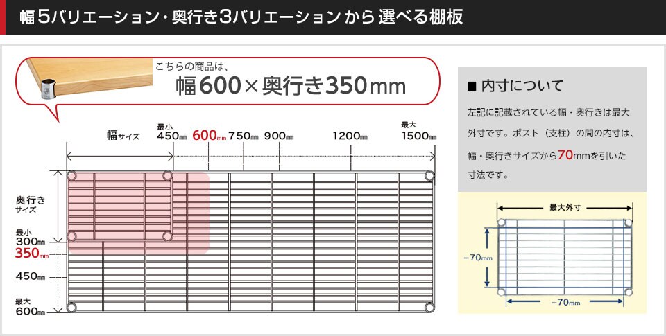 空間に合わせて棚板の幅と奥行きをチョイス!思い通りのラックに