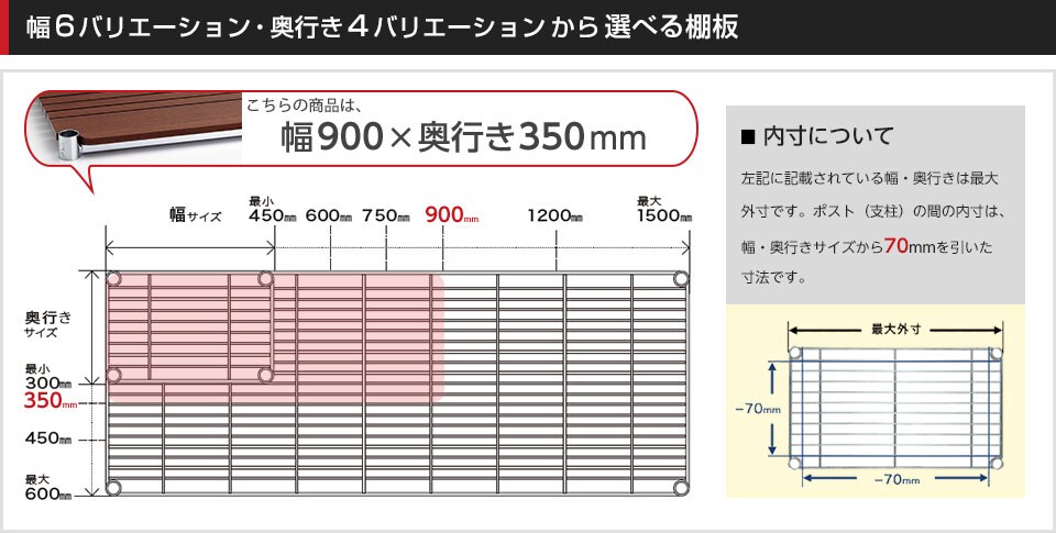 空間に合わせて棚板の幅と奥行きをチョイス!思い通りのラックに