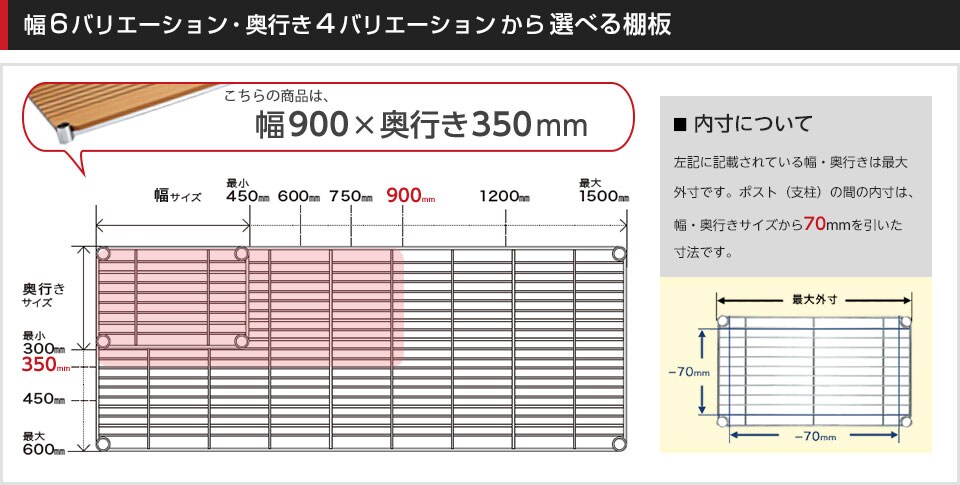 空間に合わせて棚板の幅と奥行きをチョイス!思い通りのラックに
