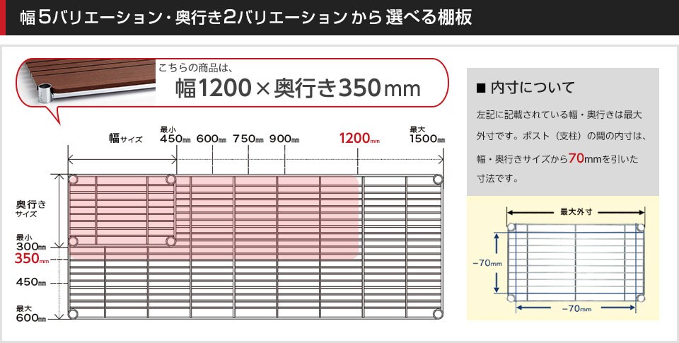 空間に合わせて棚板の幅と奥行きをチョイス!思い通りのラックに