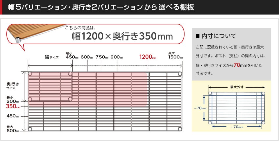 空間に合わせて棚板の幅と奥行きをチョイス!思い通りのラックに