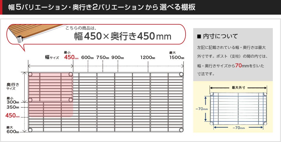 空間に合わせて棚板の幅と奥行きをチョイス!思い通りのラックに