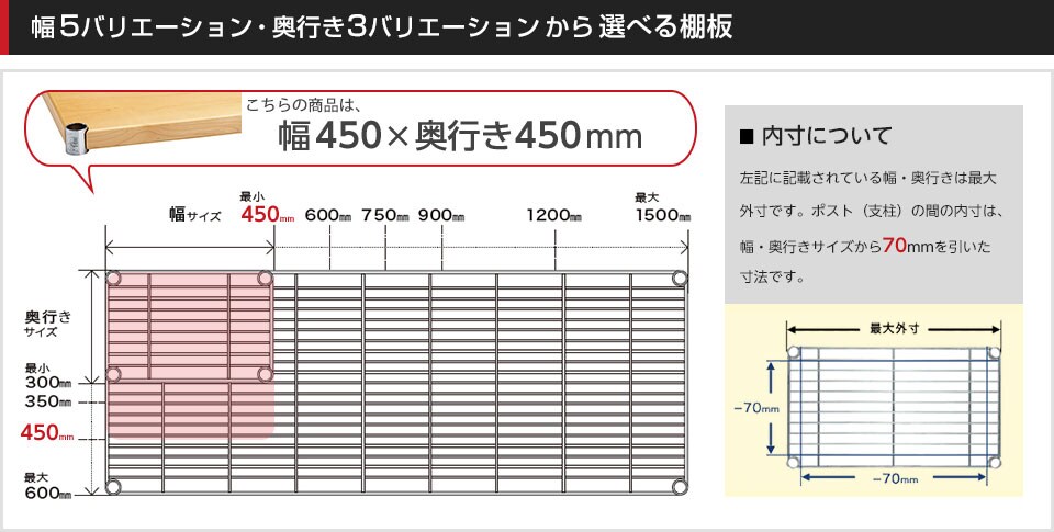 空間に合わせて棚板の幅と奥行きをチョイス!思い通りのラックに