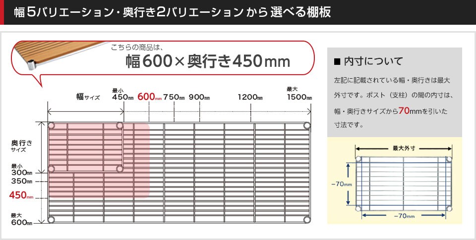 空間に合わせて棚板の幅と奥行きをチョイス!思い通りのラックに