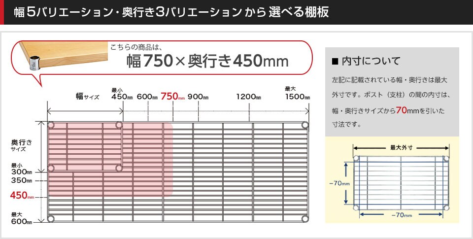 空間に合わせて棚板の幅と奥行きをチョイス!思い通りのラックに