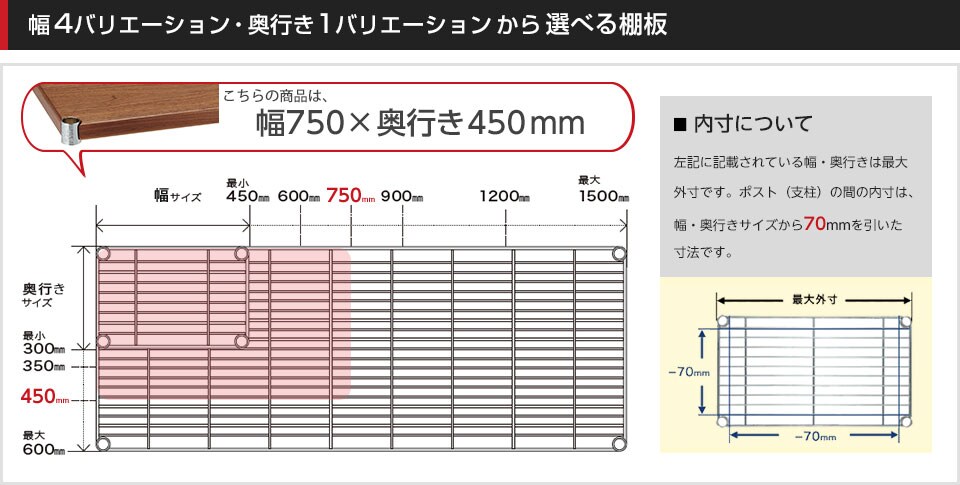 空間に合わせて棚板の幅と奥行きをチョイス!思い通りのラックに