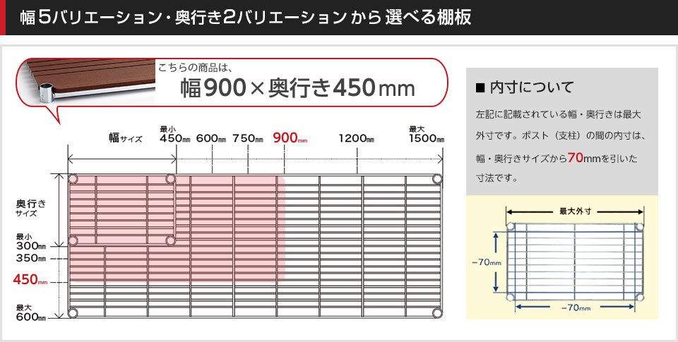 空間に合わせて棚板の幅と奥行きをチョイス!思い通りのラックに