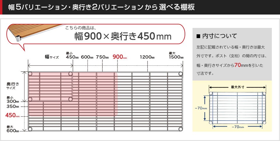 空間に合わせて棚板の幅と奥行きをチョイス!思い通りのラックに