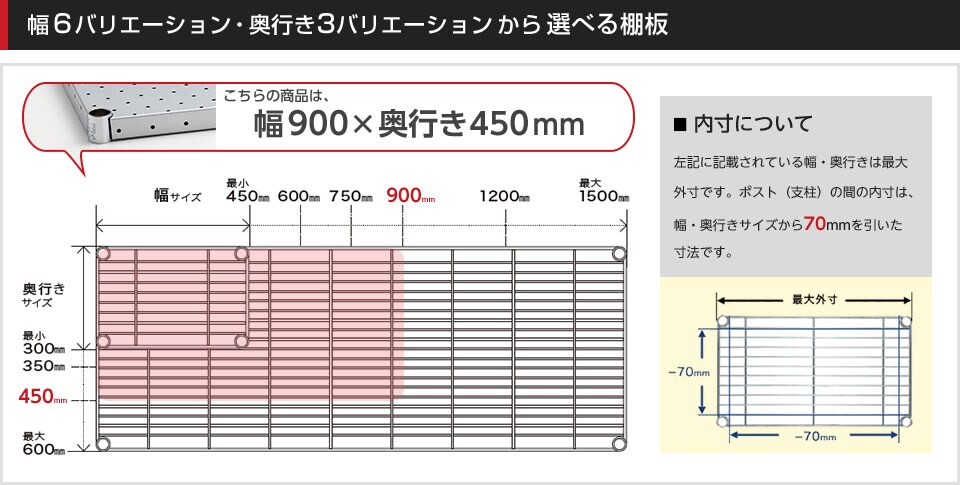 空間に合わせて棚板の幅と奥行きをチョイス!思い通りのラックに