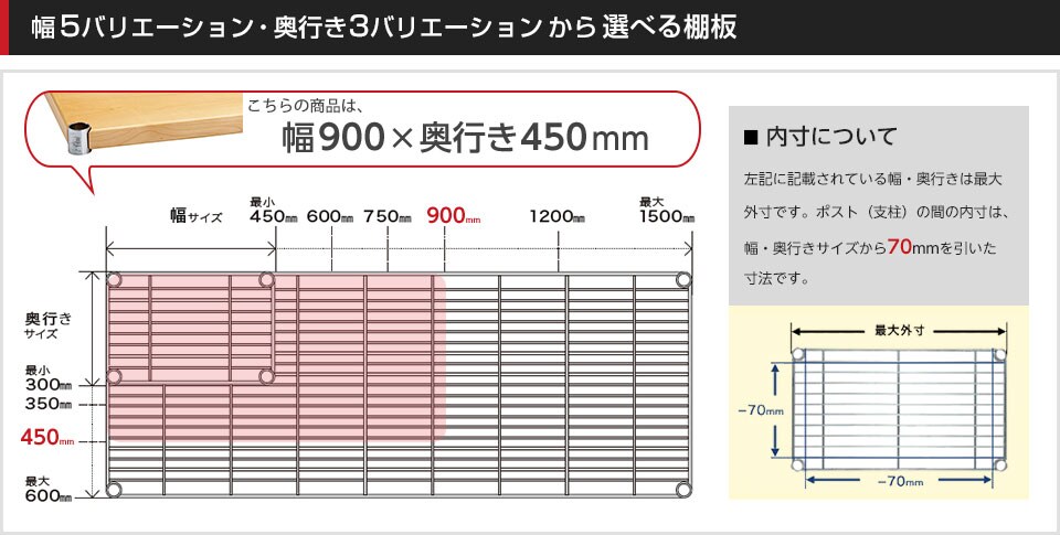 空間に合わせて棚板の幅と奥行きをチョイス!思い通りのラックに