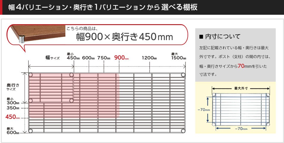 空間に合わせて棚板の幅と奥行きをチョイス!思い通りのラックに