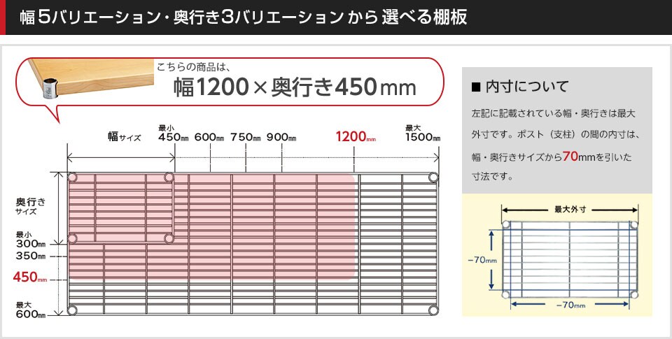 空間に合わせて棚板の幅と奥行きをチョイス!思い通りのラックに