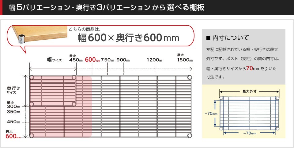 空間に合わせて棚板の幅と奥行きをチョイス!思い通りのラックに
