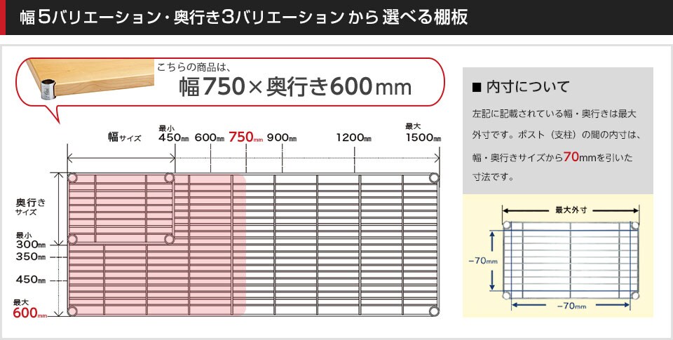 空間に合わせて棚板の幅と奥行きをチョイス!思い通りのラックに