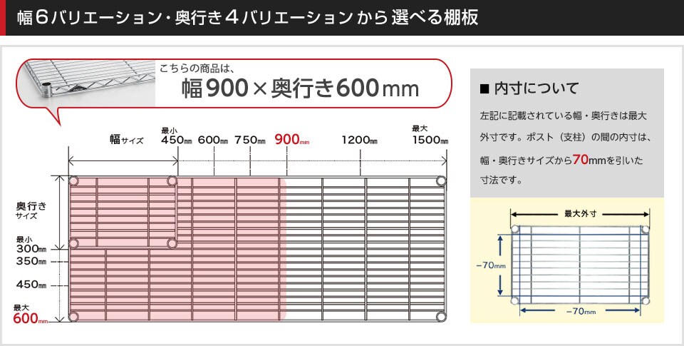 空間に合わせて棚板の幅と奥行きをチョイス!思い通りのラックに
