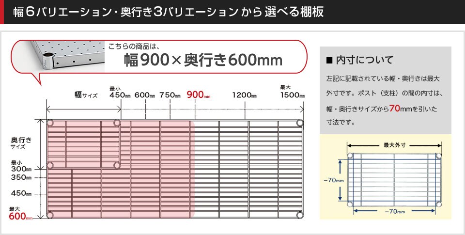 空間に合わせて棚板の幅と奥行きをチョイス!思い通りのラックに