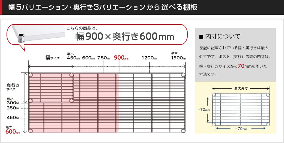 空間に合わせて棚板の幅と奥行きをチョイス!思い通りのラックに