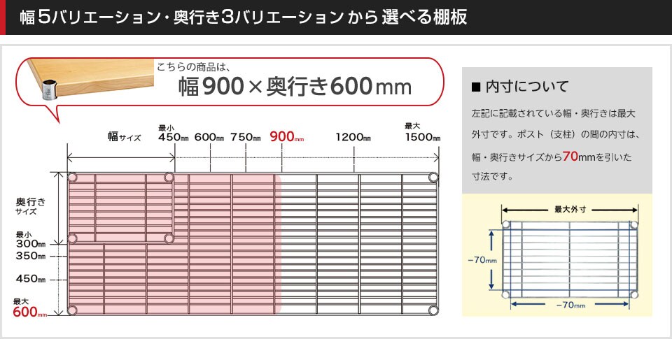 空間に合わせて棚板の幅と奥行きをチョイス!思い通りのラックに