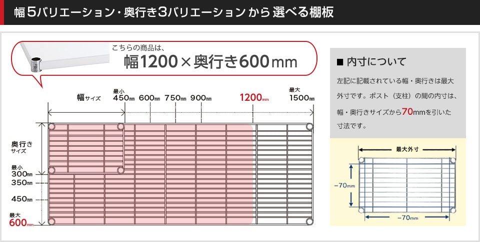 空間に合わせて棚板の幅と奥行きをチョイス!思い通りのラックに