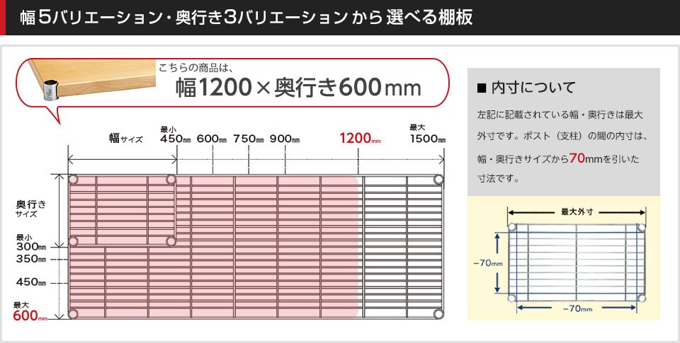 空間に合わせて棚板の幅と奥行きをチョイス!思い通りのラックに