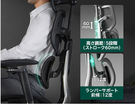 バックレスト高さ調節&追従式ランバーサポート