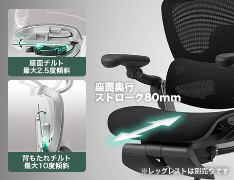 座面奥行調節&チルト機能