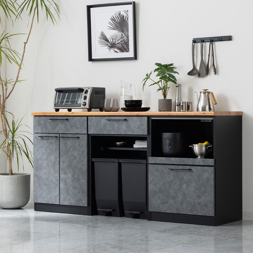 送料無料】 キッチンカウンター メラミン天板 開き扉収納 キッチン収納