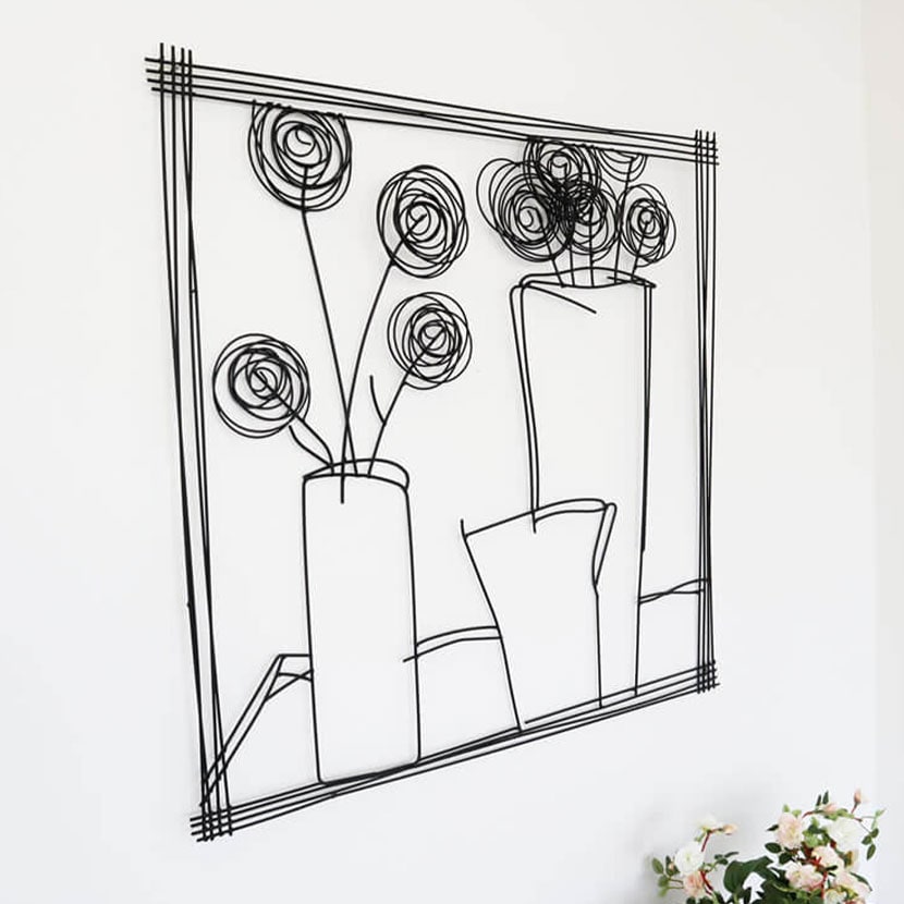 送料無料】 ウォールアート 壁飾り デザイン アイアン 花瓶 花 モダン