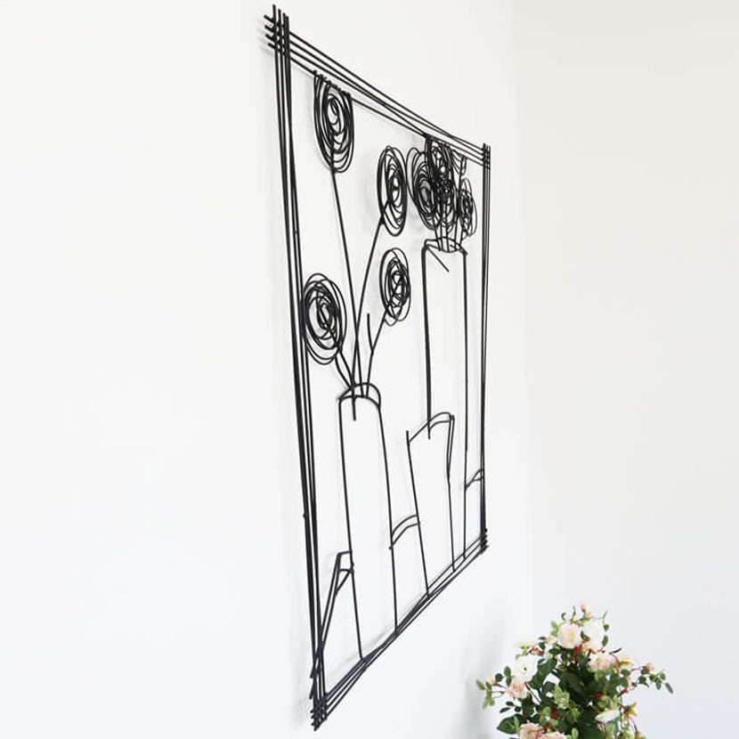 送料無料】 ウォールアート 壁飾り デザイン アイアン 花瓶 花 モダン