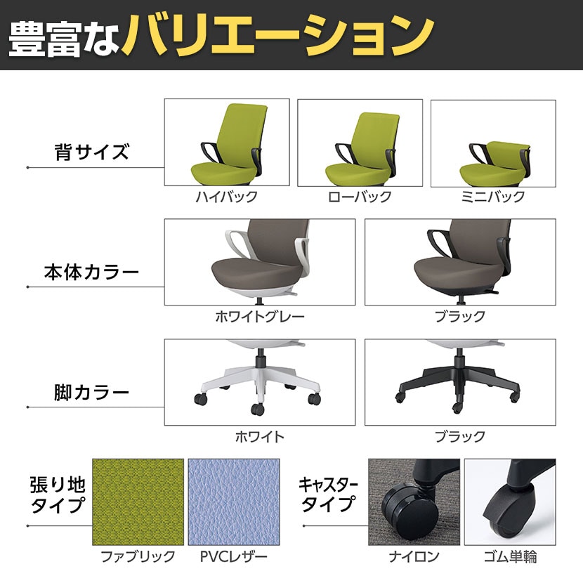 コクヨ 品番CR-G534E1GRA8-W オフィスチェア ピコラ ミニバック 布張