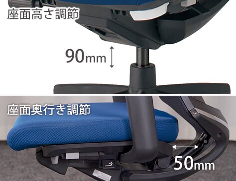 座面高さ&奥行き調節機能