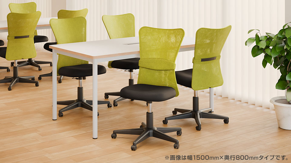 木製デスクとメッシュチェア キャビネット付き セット 送料無料】 【4人用 会議セット】配線ボックス付き 会議テーブル 1800