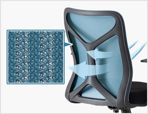 長時間でも蒸れにくいメッシュ