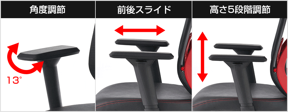 角度・位置・高さが調節できる自由度の高い可動肘