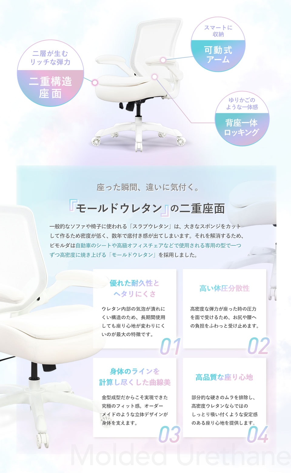 コンパクトながらも機能は充分。お尻が喜ぶモールドウレタンの二重奏。