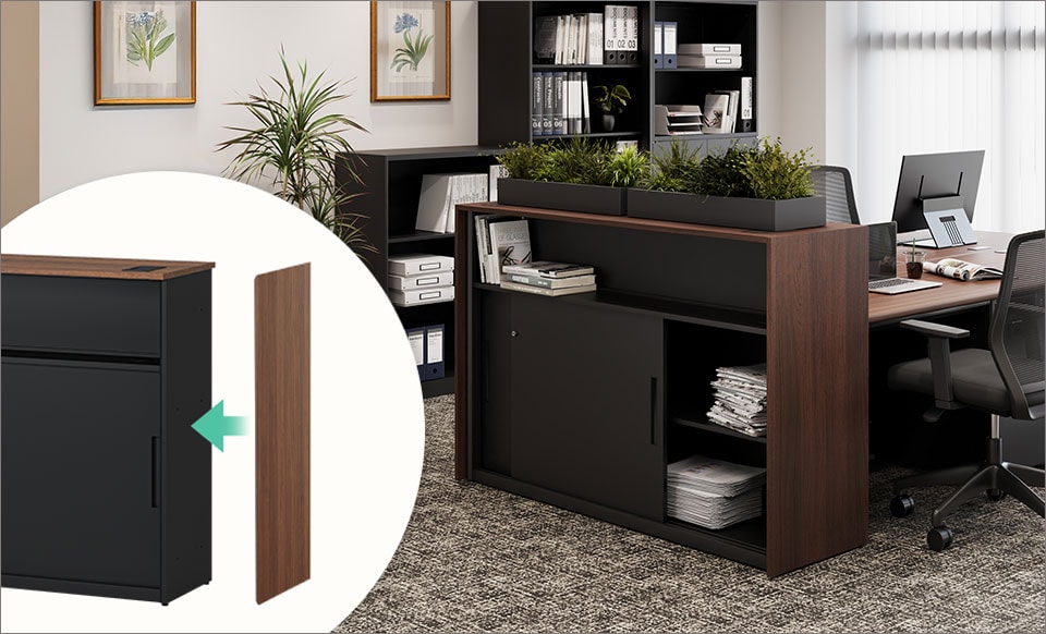 側面の見栄えを整え、受付空間をきちんとした印象に