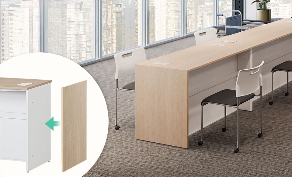 側面の見栄えを整え、受付空間をきちんとした印象に