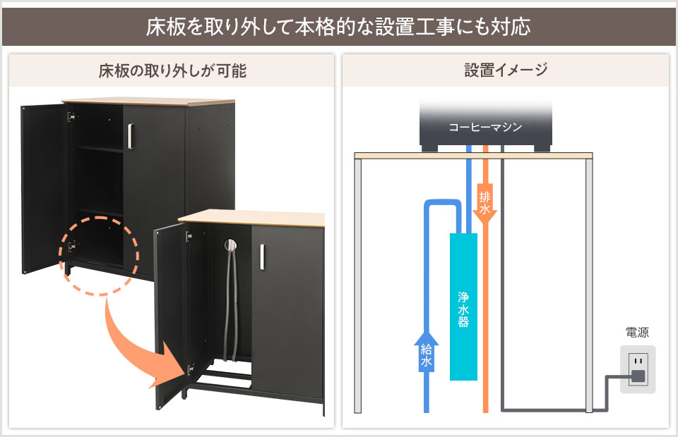 床からの直接給排水にも対応可能