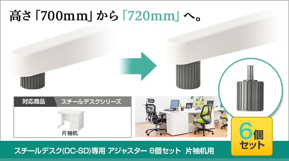 オプション] スチールデスクシリーズ(OC-SD)専用アジャスター 片袖机用