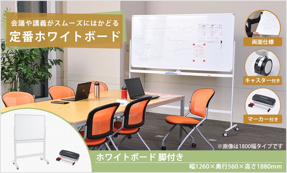 表裏に書ける両面仕様。多目的に活用できるキャスター付きホワイトボード