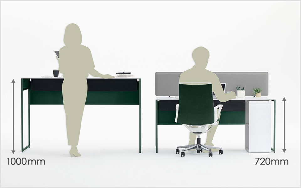 2つのデスクの高さを自由に選んで、多様な働き方をカバー