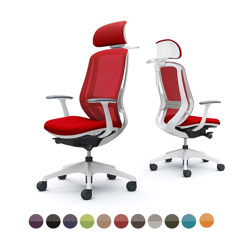 オカムラ シルフィー オフィスチェア エクストラハイバック 可動ヘッドレスト 固定肘 背メッシュ ホワイトボディ 樹脂脚 ハンガー付き ランバーサポート付き ナイロンキャスター sylphy C64FXZ